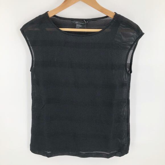 AX Armani Exchange Mesh Boatneck Black Top Sz XS - Picture 4 of 5